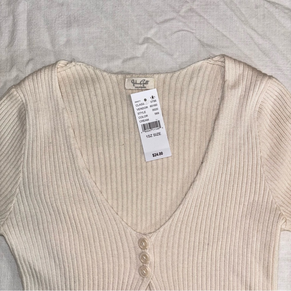 John Galt Cream Ribbed Blouse - Picture 2 of 4